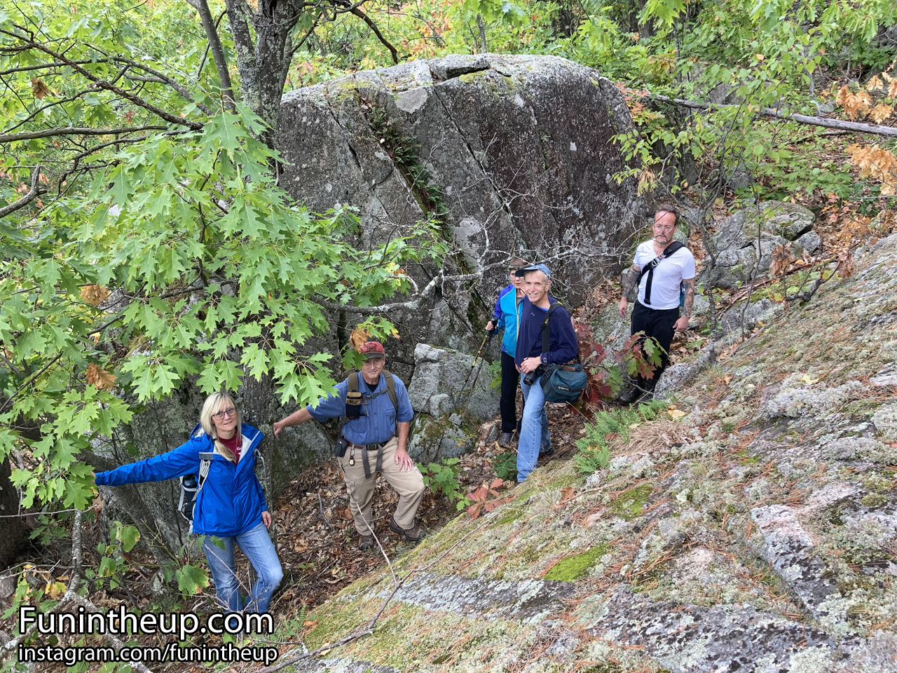 The group minus Yooper Steve in a thin slot canyon heading down Bald Mountain.
